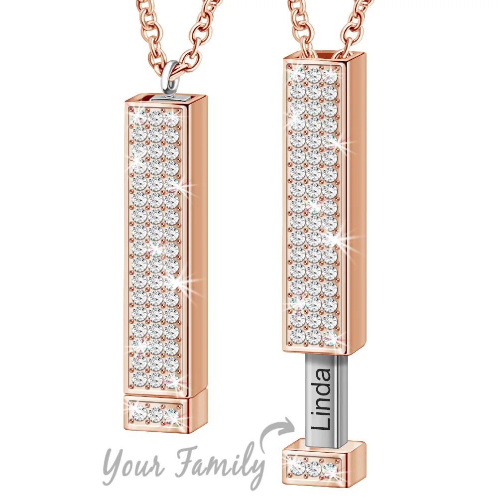 Именное ожерелье на заказ, 3D персонализированное Двухслойное выдвижное ожерелье с бриллиантами, индивидуальное трехмерное ожерелье с подв...