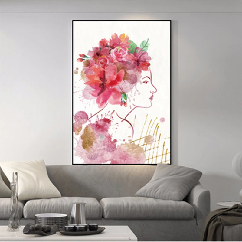 

Nordic watercolor girl flower girl poster print print living room bedroom decoration painting wall pictures for living room