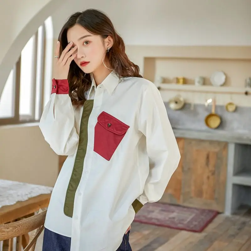 Женская винтажная рубашка LANMREM однобортная с отложным воротником свободные