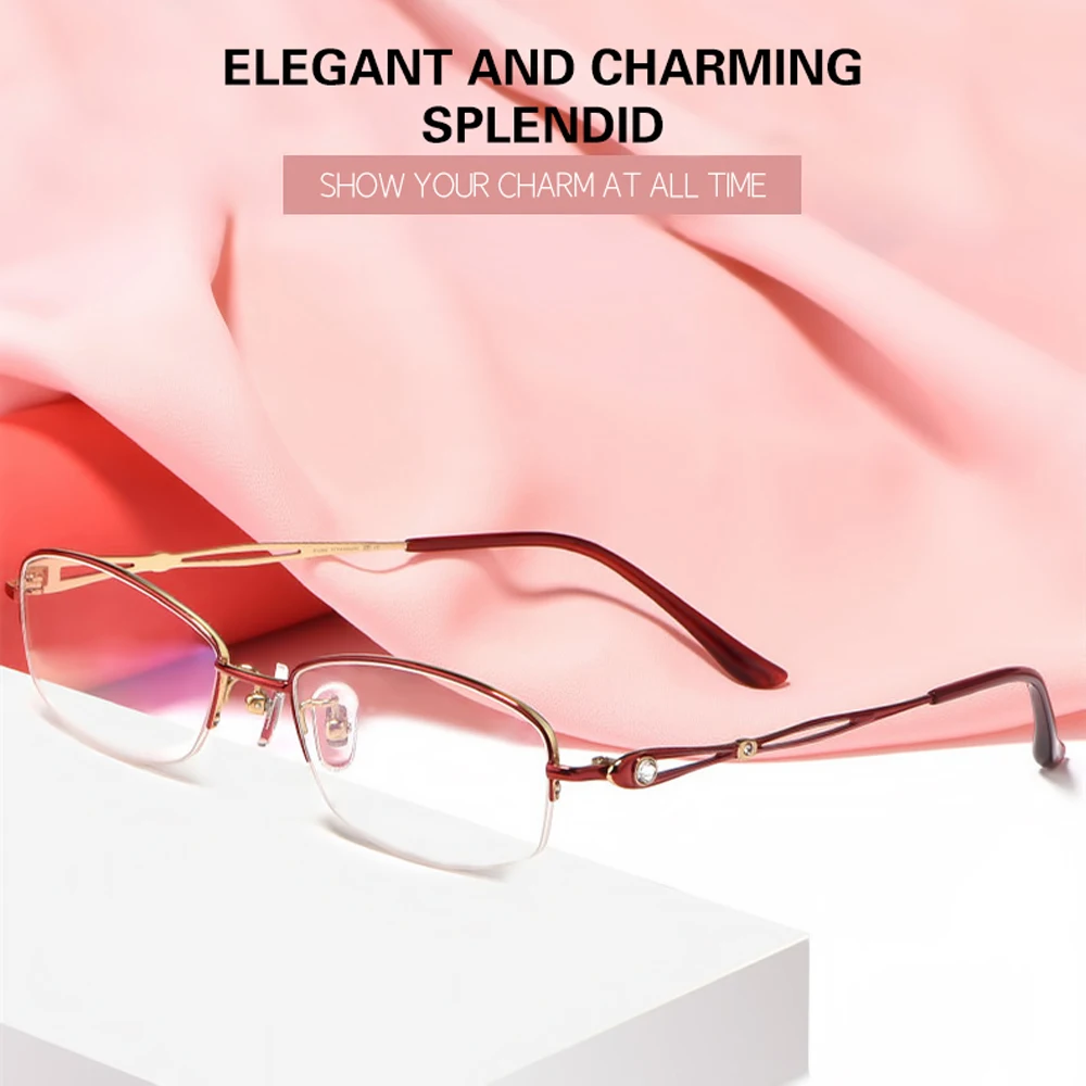

2021 New Women's Glasses Myopia Reading Eyeglasses Titanium Blue Light Retro Small Prescription Computer Half-Rim Frame Oculos