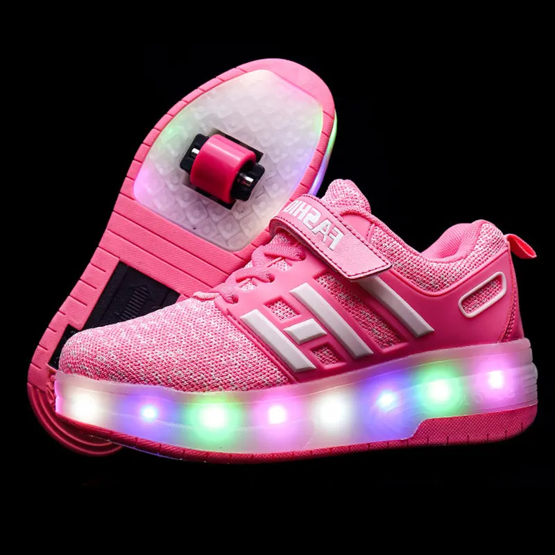 Children's Light Shoes Charging Pulley Ventilating Mesh Surface Led Single Wheel Double Wheel Students Luminous Shoes Skates