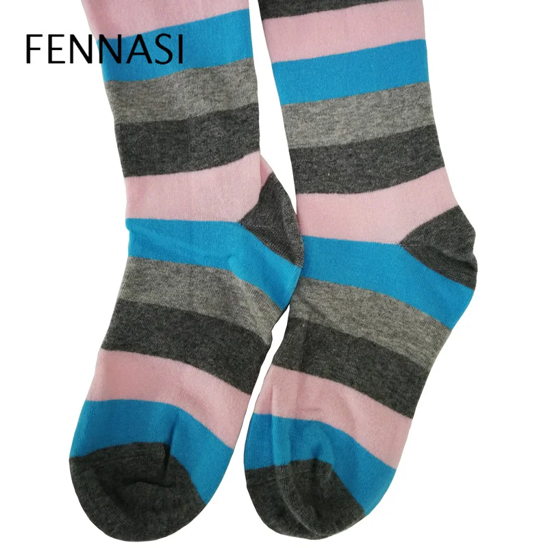 Женские колготки в полоску FENNASI теплые хлопковые с высокой талией мягкие толстые