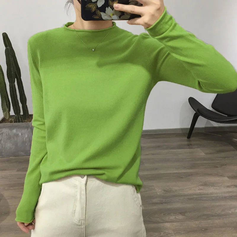 

Half-Collar Fruit Color Knit Low Waist Jersey 2020 New Style for Autumn and Winter Loose Top Pullover Women