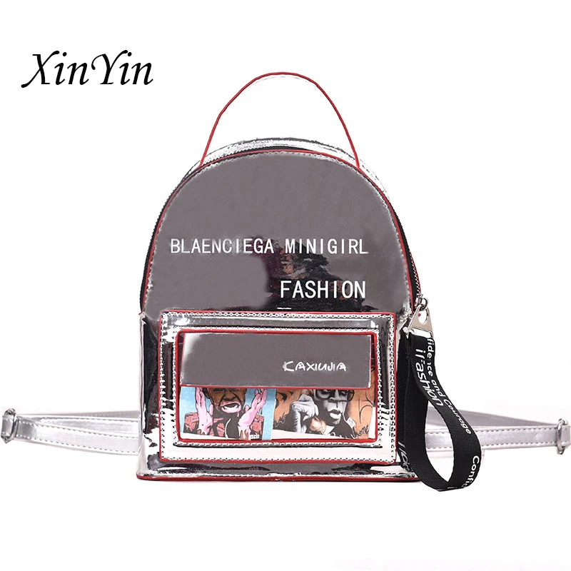 рюкзак прозрачный женский Лазерный зеркальный мини с буквенным принтом женские