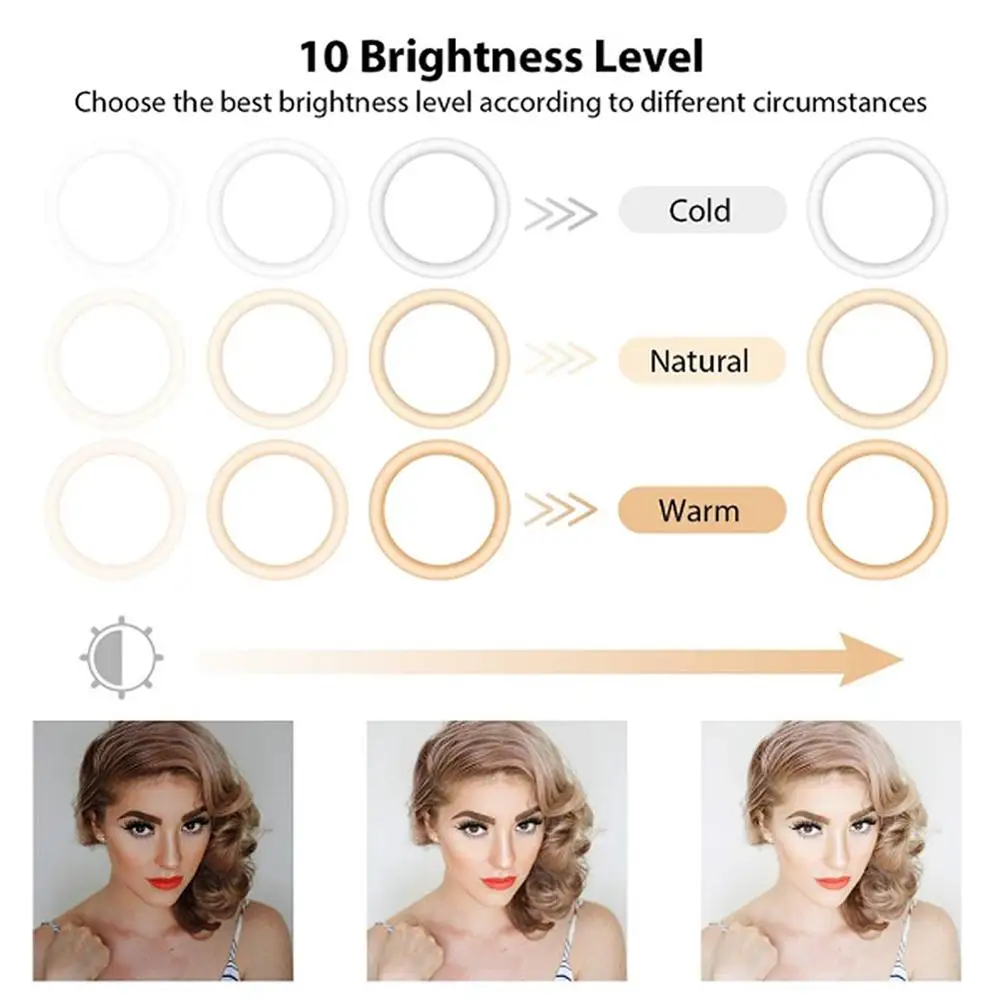 Кольцевой светильник 10 дюймов с подставкой светодиодный для селфи камеры