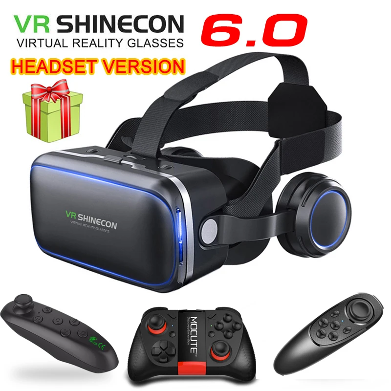 

Original VR shinecon 6.0 headset version virtual reality glasses 3D glasses headset helmets smartphone Full package + controller