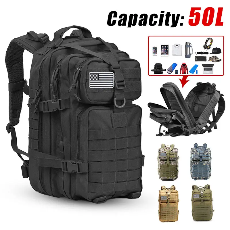 Beste 50L Grote Capaciteit Mannen Militaire Tactical Rugzak 3P Softback Outdoor Waterdichte Bug Rugzak Wandelen Camping Jacht Zakken
