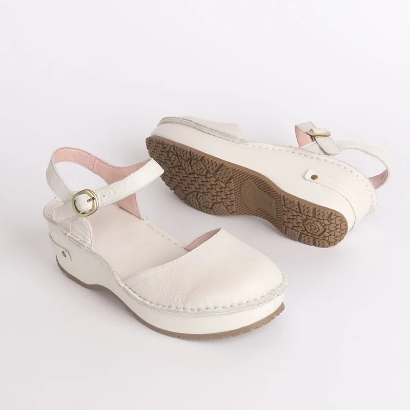 

Restoring ancient ways is comfortable and contracted sandals Head layer cowhide thick bottom buckles for women sandals