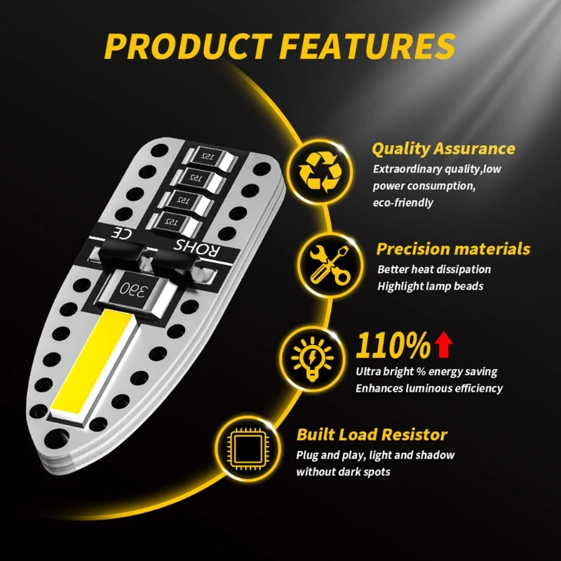 

10Pcs T10 W5W LED Bulb Canbus 194 168 LED Super Bright Car Interior Light License Plate Signal Lamp