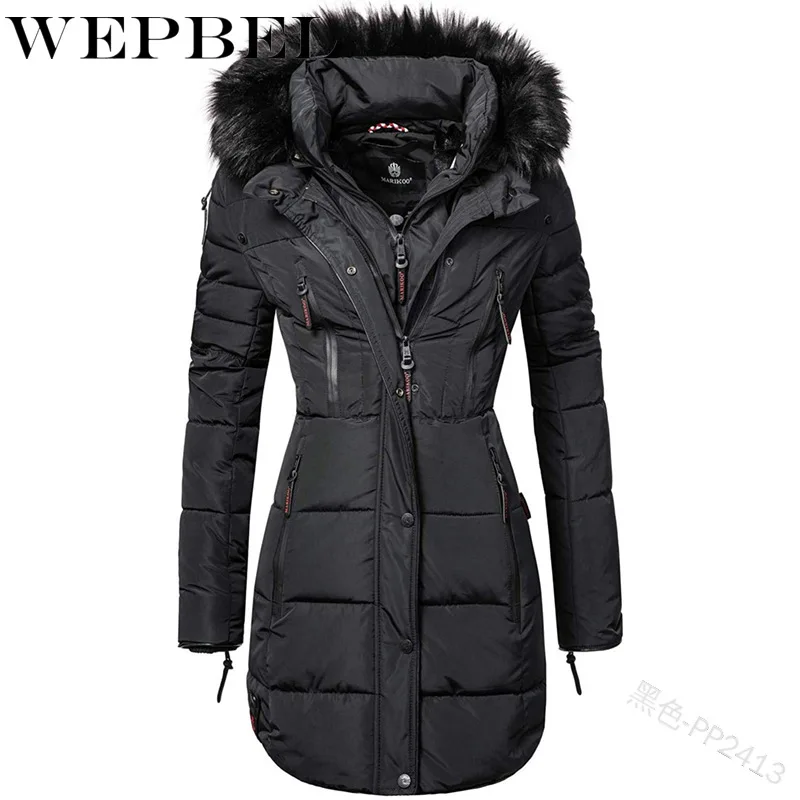 

WEPBEL Fur Coat Long Parka Outerweat New Fashion Hooded Fur Collar Coat Winter Jacket High Waist Women Outerwear