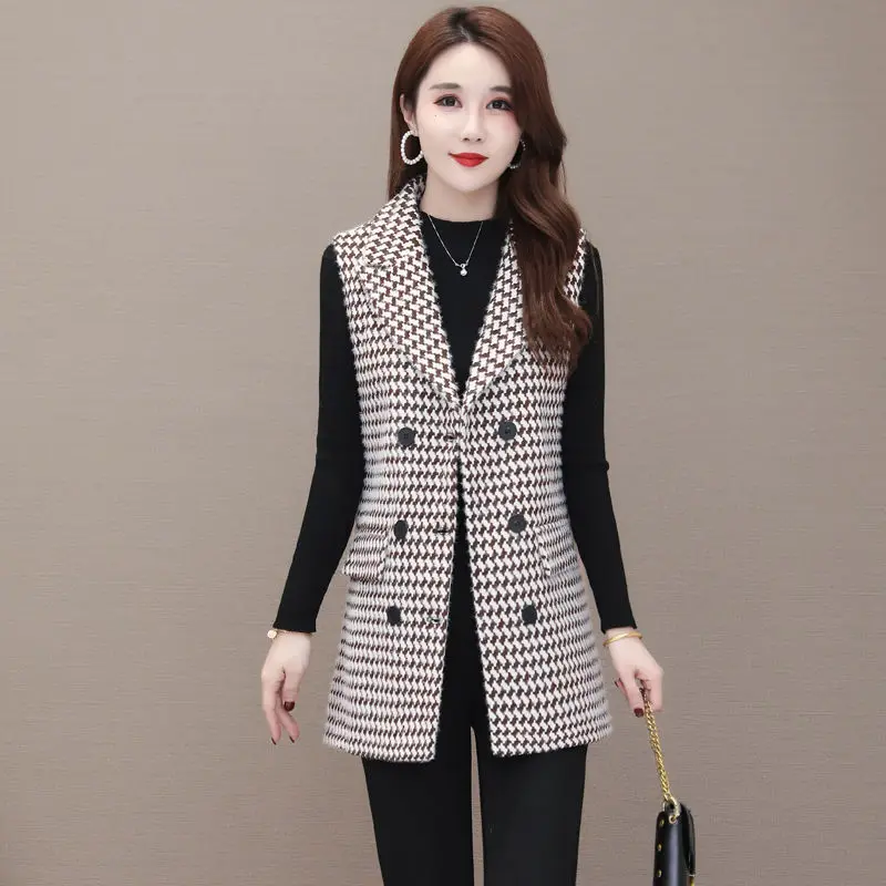 

2022 New Spring Autumn Woman Casual Long Vest Female Sleeveless Plus Size Jacket Elegant Office Lady Single-breasted Tops H831