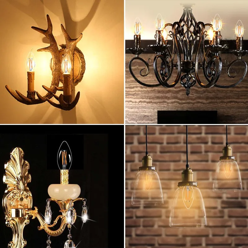 Лампа Эдисона винтажная ретро-декор лампа накаливания 40 Вт 220 В C35 C35L 2 4 6 свеча