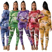 ayes women flower print 2 piece set long sleeve shirt pants femme 2021 autumn female casual suits matching set outfits