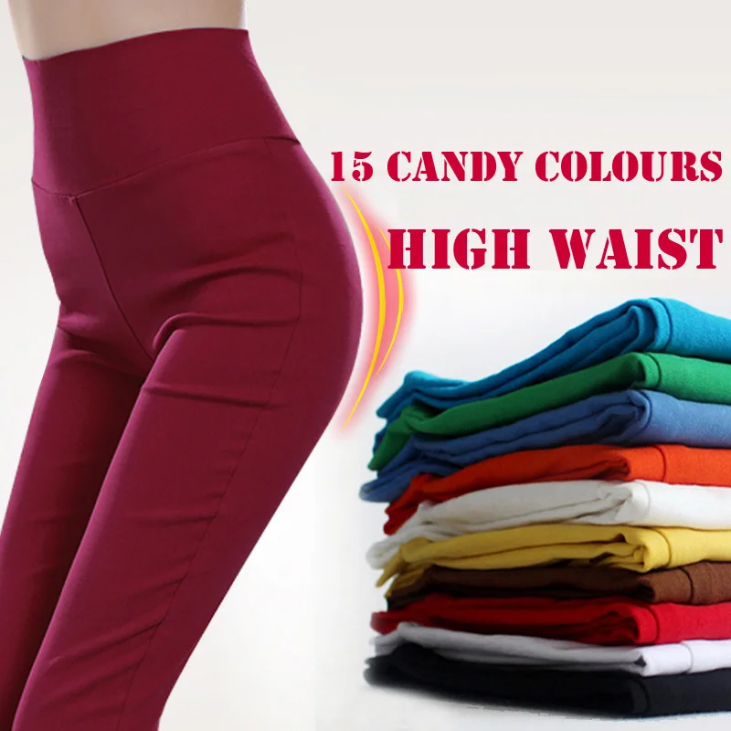 

S-6XL15 Colors New Winter Plus Size Women's Pants Fashion Candy Color Skinny high waist elastic Trousers Fit Lady Pencil Pants