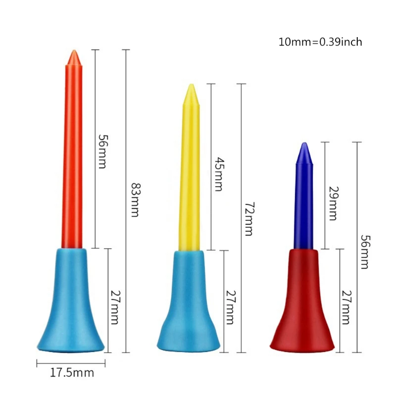 

10Pcs Golf Tees Plastic Golf Tee Durable Rubber Cushion Top Multi Color Length 56mm 72mm 83mm for Golf Practice