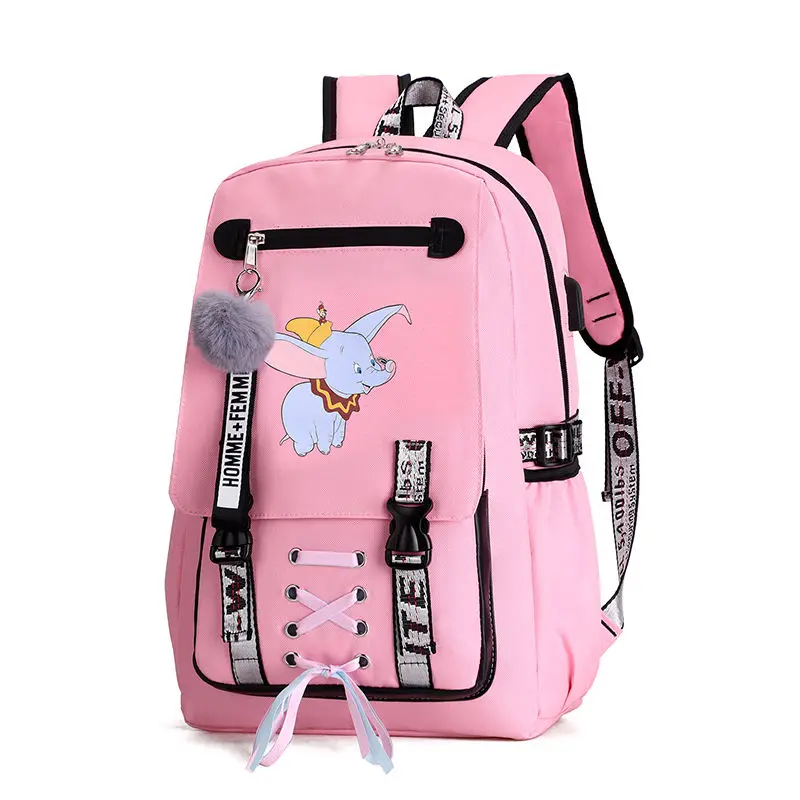 Pink elephant Розовый холщовый рюкзак для женщин, школьные сумки для девочек-подростков, консервативный стиль, Большой Вместительный USB рюкзак, молодежный рюкзак - Цвет: Pink elephant