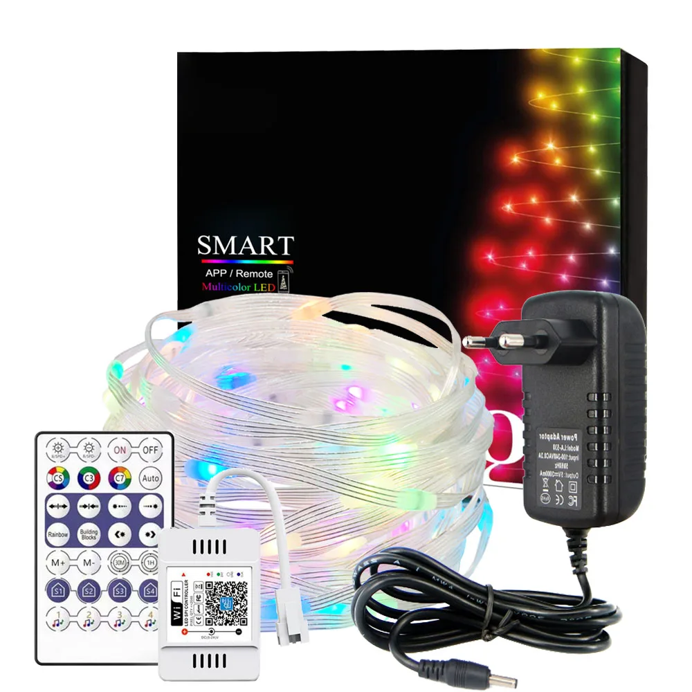 СВЕТОДИОДНАЯ Гирлянда WS2812B, Рождественская гирлянда WS2812, Светодиодная лента RGB, полноцветная индивидуально Адресуемая Волшебная домашняя гирлянда с Wi-Fi контроллером, 5 в постоянного тока СВЕТОДИОДНАЯ Гирлянда WS2812B, Рождественская гирлянда WS2812, Светодиодная лента RGB, полноцветная индивидуально Адресуемая Волшебная домашняя гирлянда с Wi-Fi контроллером, 5 в постоянного тока