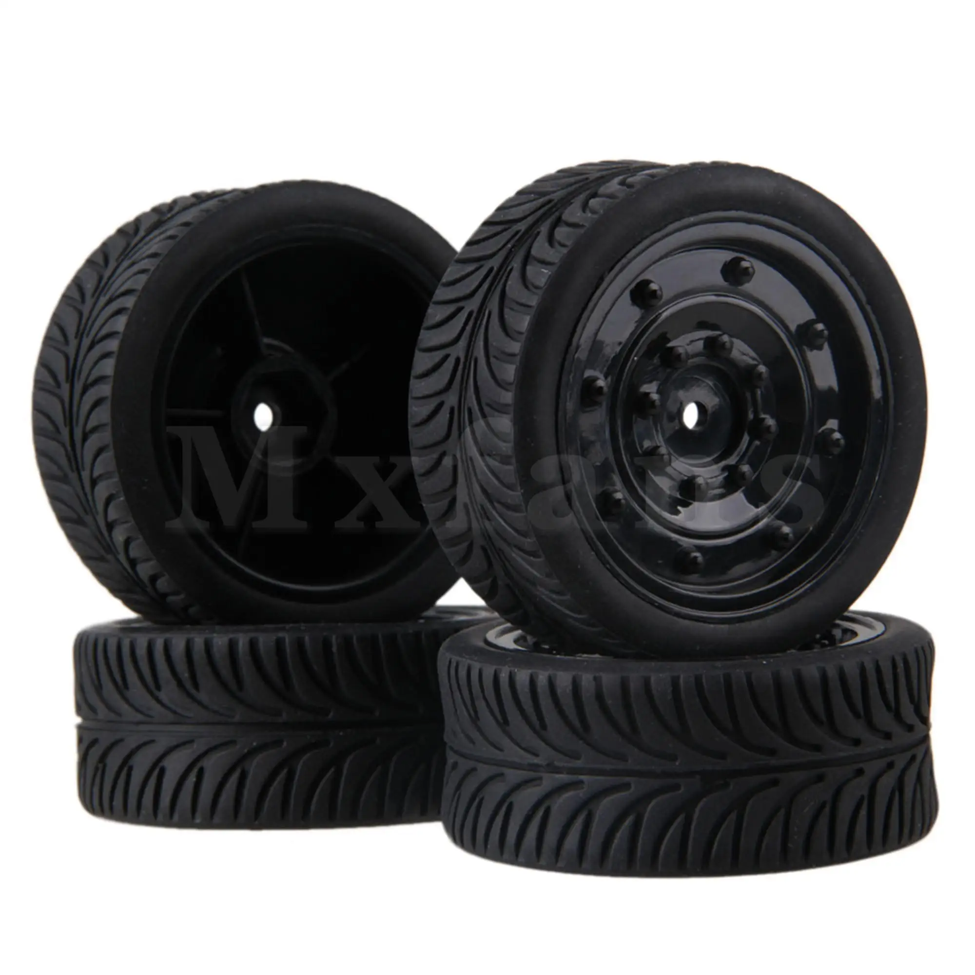 

4PCS Black Closed Smooth alloy RC1:10 Car Wheel Rims & Leaf Pattern Rubber Wheel Tires for On-Road Car