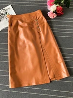 autumn ol elegant leather a line skirts high quality womens genuine leather sheepskin high rise skirt b888