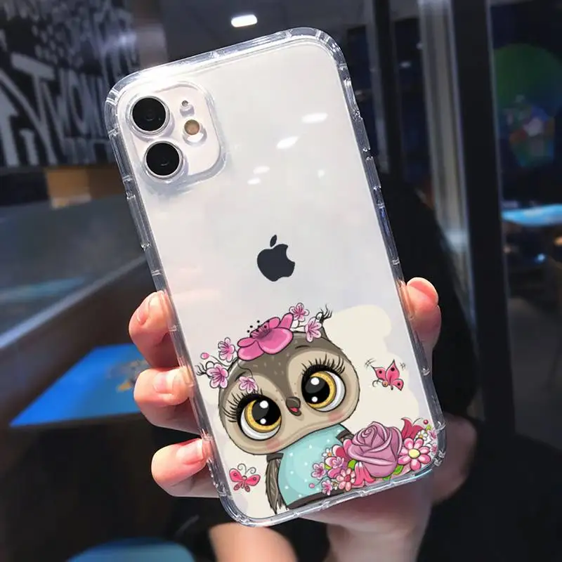 

Cute Owl Black Phone Case Transparent soft For iphone 5 5s 5c se 6 6s 7 8 11 12 plus mini x xs xr pro max