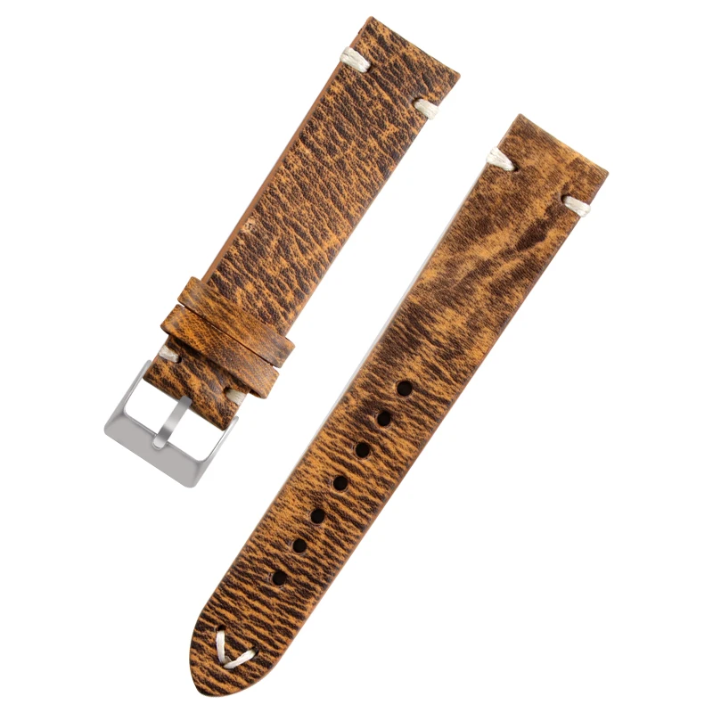 Винтажный ремешок для часов из натуральной кожи прошитый вручную