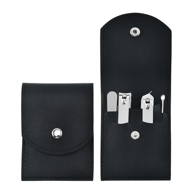 

4pcs/set Nail cutter Set Nail Clipper Set Leather Bag Black Stainless Steel Nail J78D