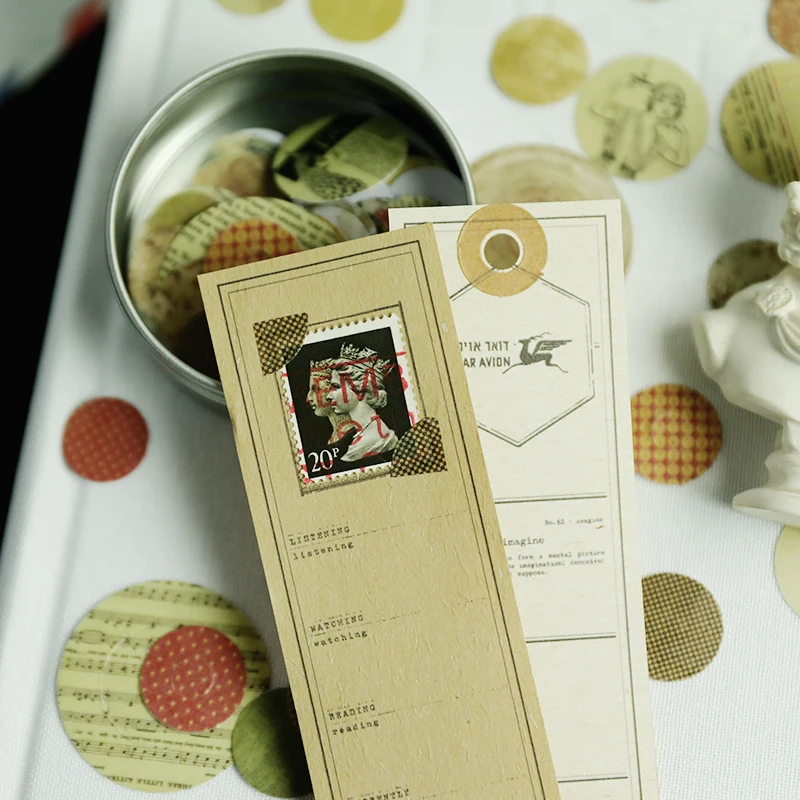 

100 Pcs Vintage Circle Washi Stickers Set Die Cut For DIY Scrapbooking Junk Journal Card Making Planner Sticker With Iron Box
