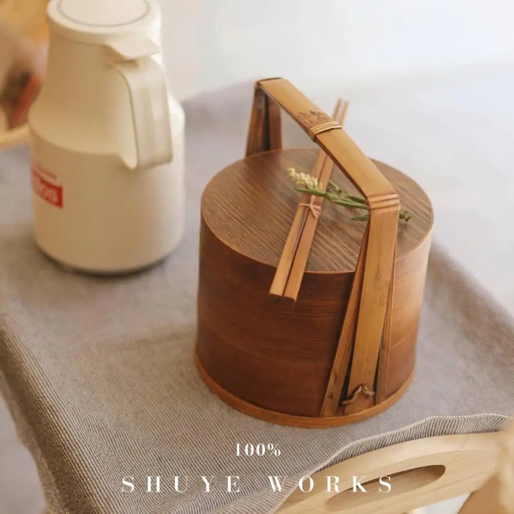 Деревянный Портативный Ланч бокс в японском стиле двухслойный контейнер для