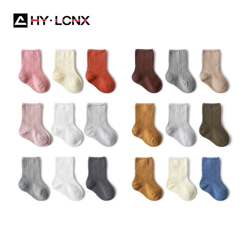 

3 Pairs/Lot Autumn Winter Warm Baby Socks Cute Solid Color Soft Newborn Socking Babies For Infant Boy Girl Cotton Warm Sock