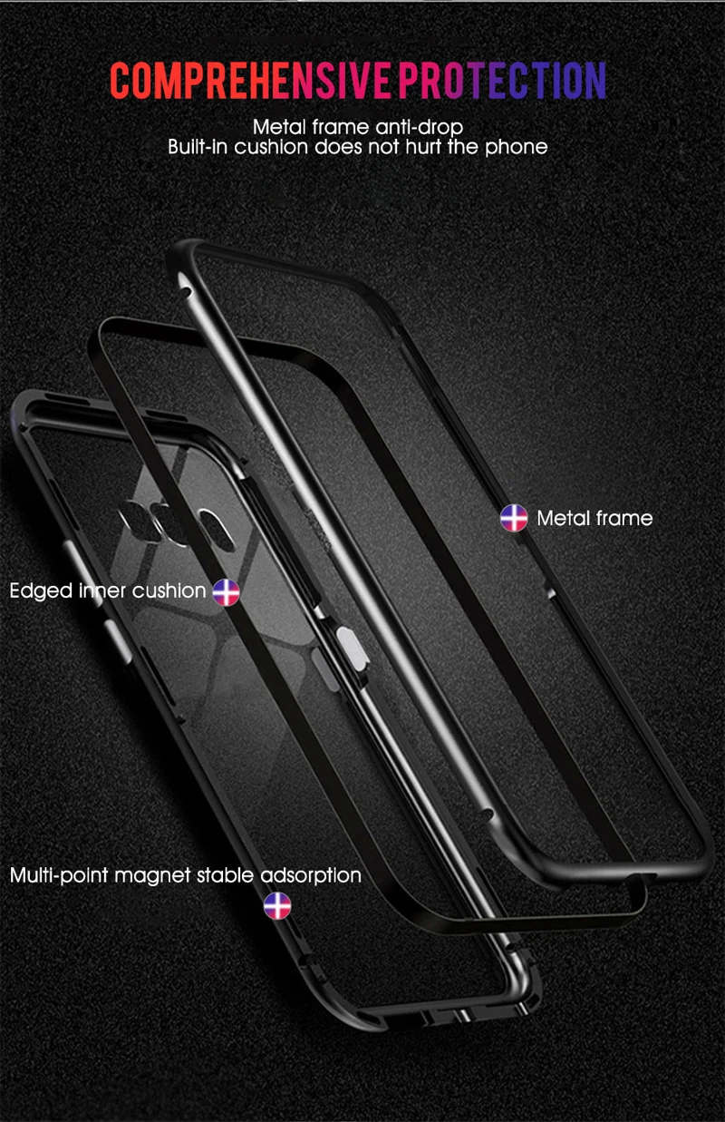 Металлический магнитный адсорбционный стеклянный чехол для samsung Galaxy S10 S9 S8 Plus S10E S7