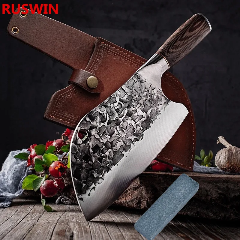 

Кованый нож мясника, традиционный молоток, нож из нержавеющей стали, поварской Чоппер, кухонные ножи ручной работы, точильный камень для ножей