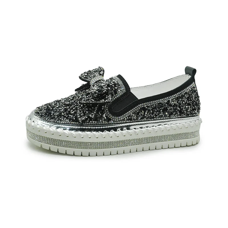 

Women Shining Rhinestone Slip-on Loafers Bowknot Thick Peas shoes Lazy Casual Ladies Shoes Rhinestones Female Flat Shoes 35-43
