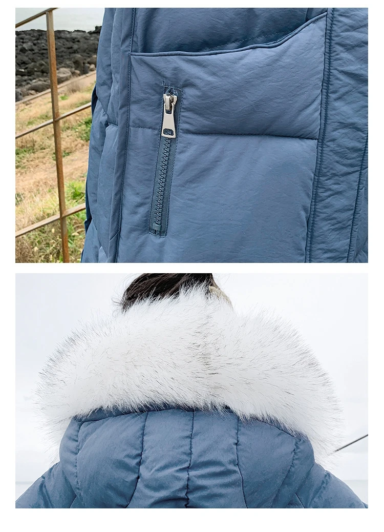 

long loose female leisure student cotton 2019 winter new style hair collar tide fashion down jacket warm pure color overcoat
