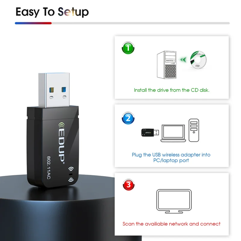 EDUP 1300 Мбит/с мини USB3.0 Вай Фай адаптер Сетевая карта Wi Fi Dual Band 5 8 Г/2 4 ГГц