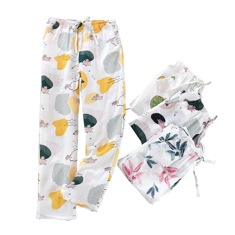 Женские удобные марлевые хлопковые брюки с рисунком в виде героев мультфильмов