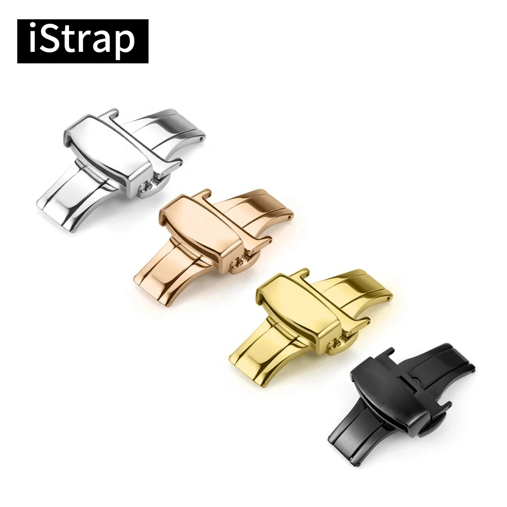 

iStrap 316L S/S Butterfly Deployment Watch Clasp 10mm 12mm 14mm 16mm 18mm 20mm 22mm Double Push Watch Strap Watch Buckle