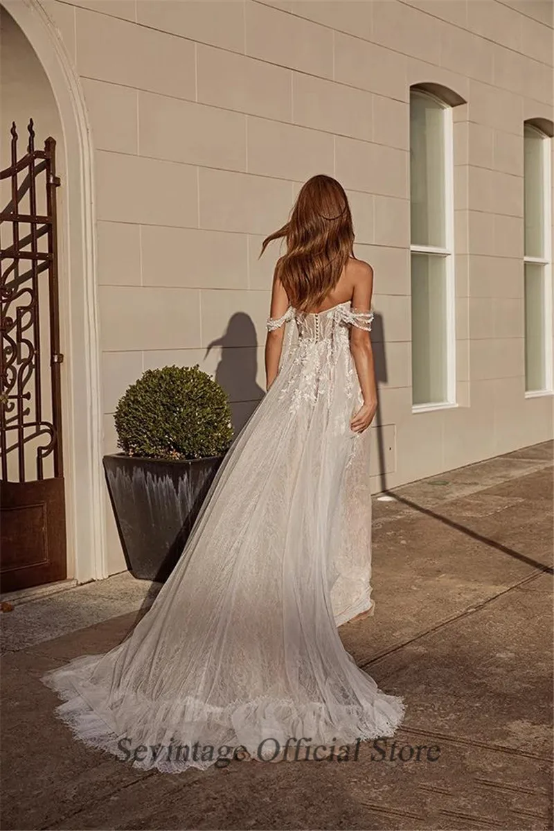 Sevintage кружевные свадебные платья в богемном стиле с открытыми плечами аппликация