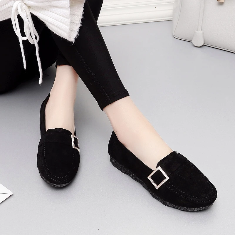 

women's shoes in the spring and autumn flat breathable soft bottom anti-slip leisure work shoes black round head doug