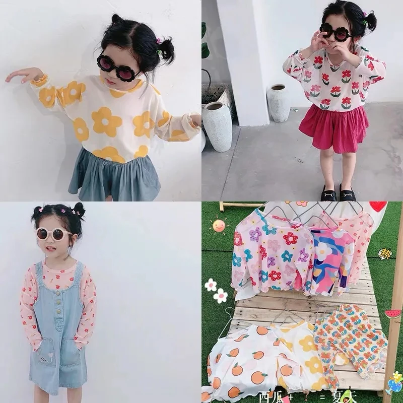 

VIDMID Girls summer clothes elegant flowers sunscreen clothes girls baby long sleeve T-shirt P6227
