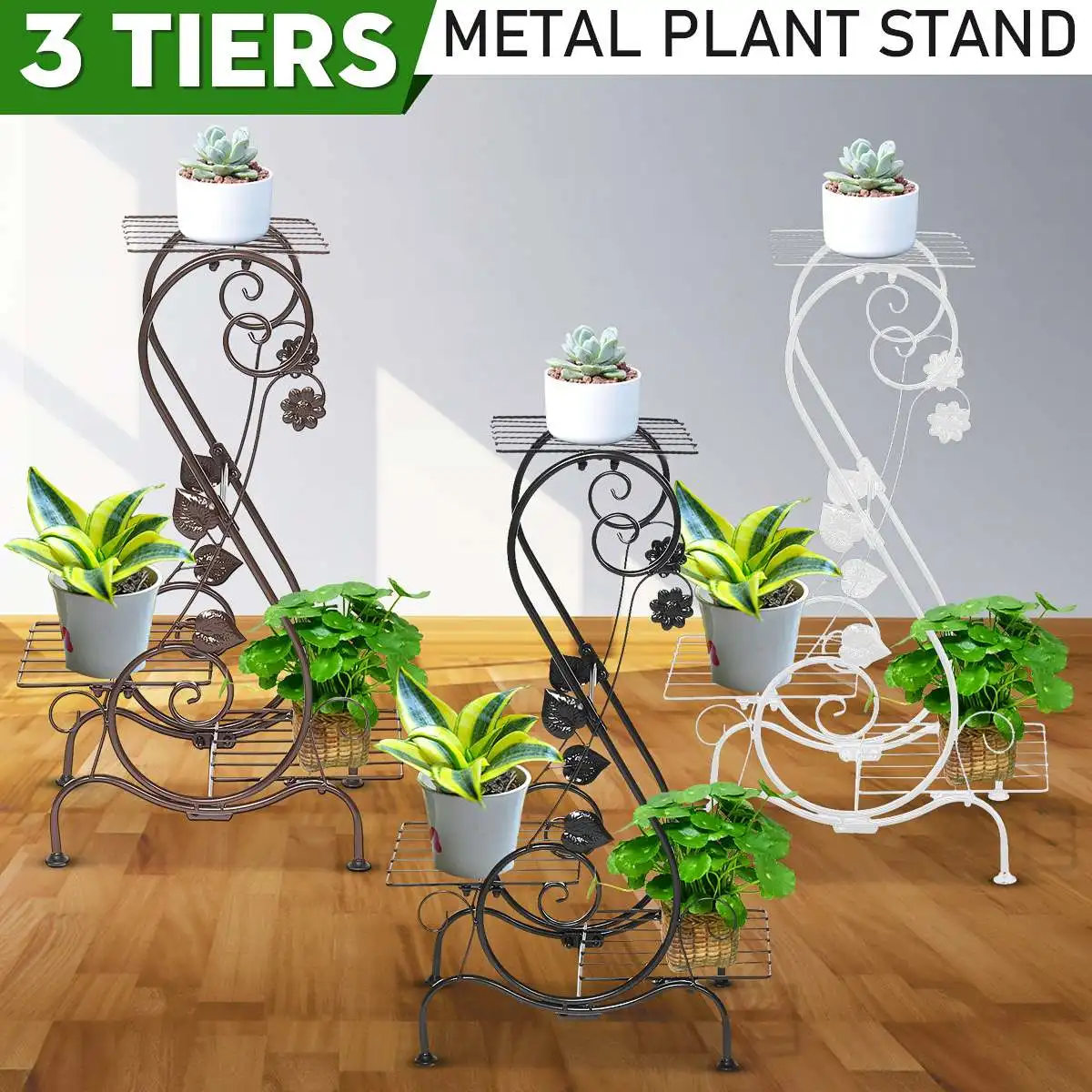 

43x24x67.5cm 3 Tiers European Flower Plant Holder Stand Rack Iron Planter Stand Display Living Room Balcony Garden Display