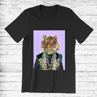 100 cotton retro oil painting fashionable tiger short sleeved o neck loose t shirt female plus size t shirt men and women s 4xl
