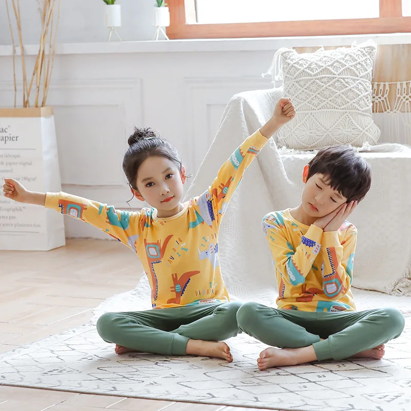 Новые пижамы для мальчиков и девочек с животными хлопковые детские комплекты