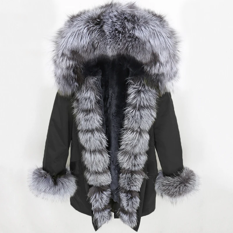 OFTBUY, водонепроницаемая парка, натуральное меховое пальто, зимняя куртка для женщин, воротник из натурального меха енота, капюшон, подкладка из натурального кроличьего меха, съемная