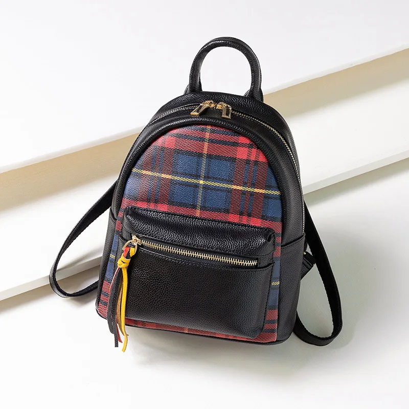 

2020 New Korean Simple Casual Fashion Tassel Plaid Women's Backpack Lady PU Leather Mini Travel School Softback Female Backpack