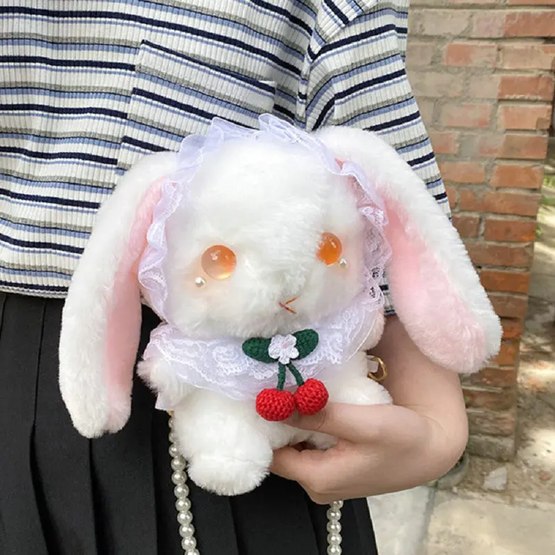 

Magic Lolita Dressing Bunny Plush Toy Stuffed Unique Eyes Lace Rabbits Cuddly Plushies Cherry Necklace Crossbody Backpack Bags