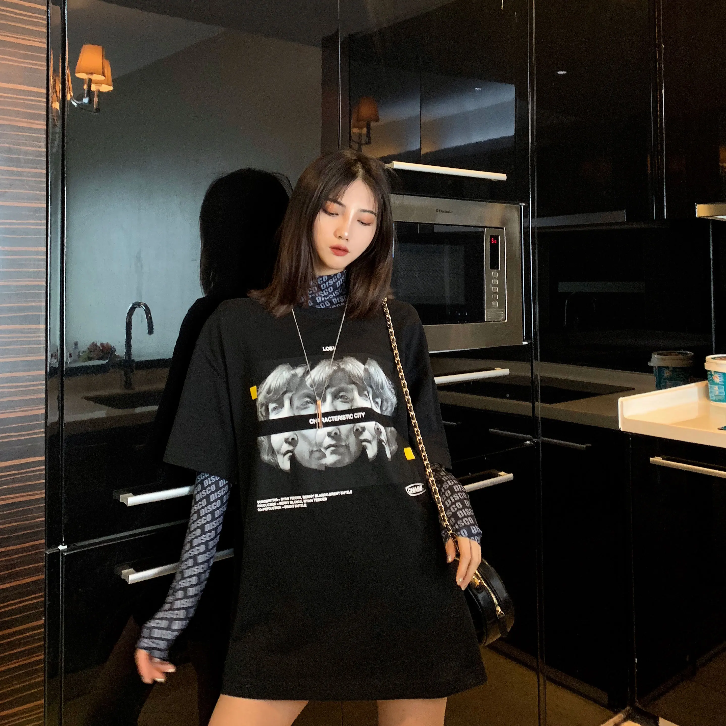 Tumblr Kpop/корейское платье-Футболка с рукавами Новинка 2019 года сезон осень-зима