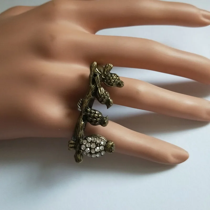 Модные панковские кольца ювелирные изделия Новые бронзовые стразы на два пальца