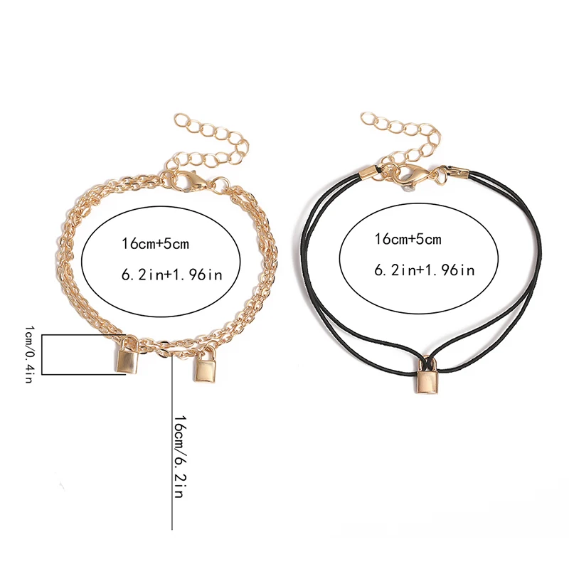 

2pcs/Set Charms Small Padlock Layered Bracelet Fashion Female Black Rope Bracelets Lock Pendant Hand Chain Jewelry