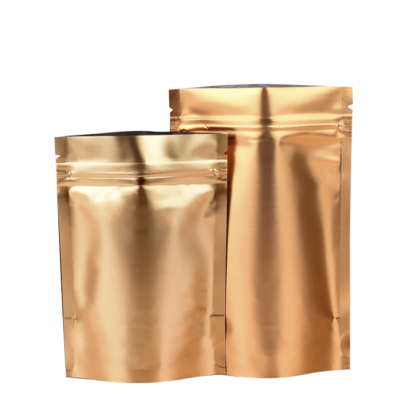 

100pcs Golden Gold Color Stand Up Aluminum Foil Bag Zip lock Bag Food Tea Coffee Packaging Bags pouches
