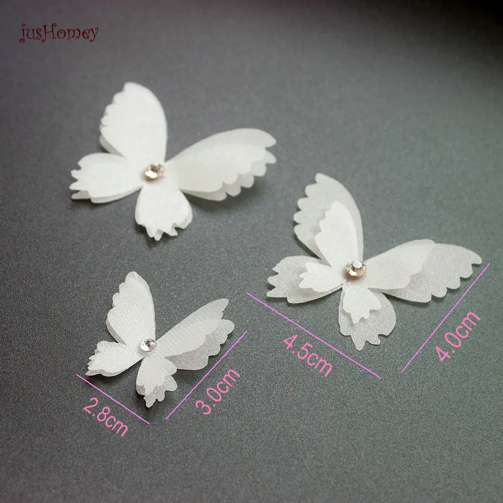 100 шт белая Органза бабочка аппликации 45 мм прозрачный шифон Бабочка для вечерние